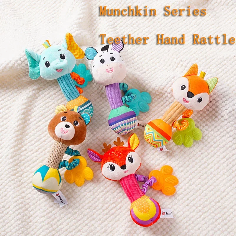 Baby Rattles Soft Stuffed Animal Rattle Hand Grip Baby Toys Shaker Crinkle Squeaky Sensory Soothing Toys Toddler Gifts