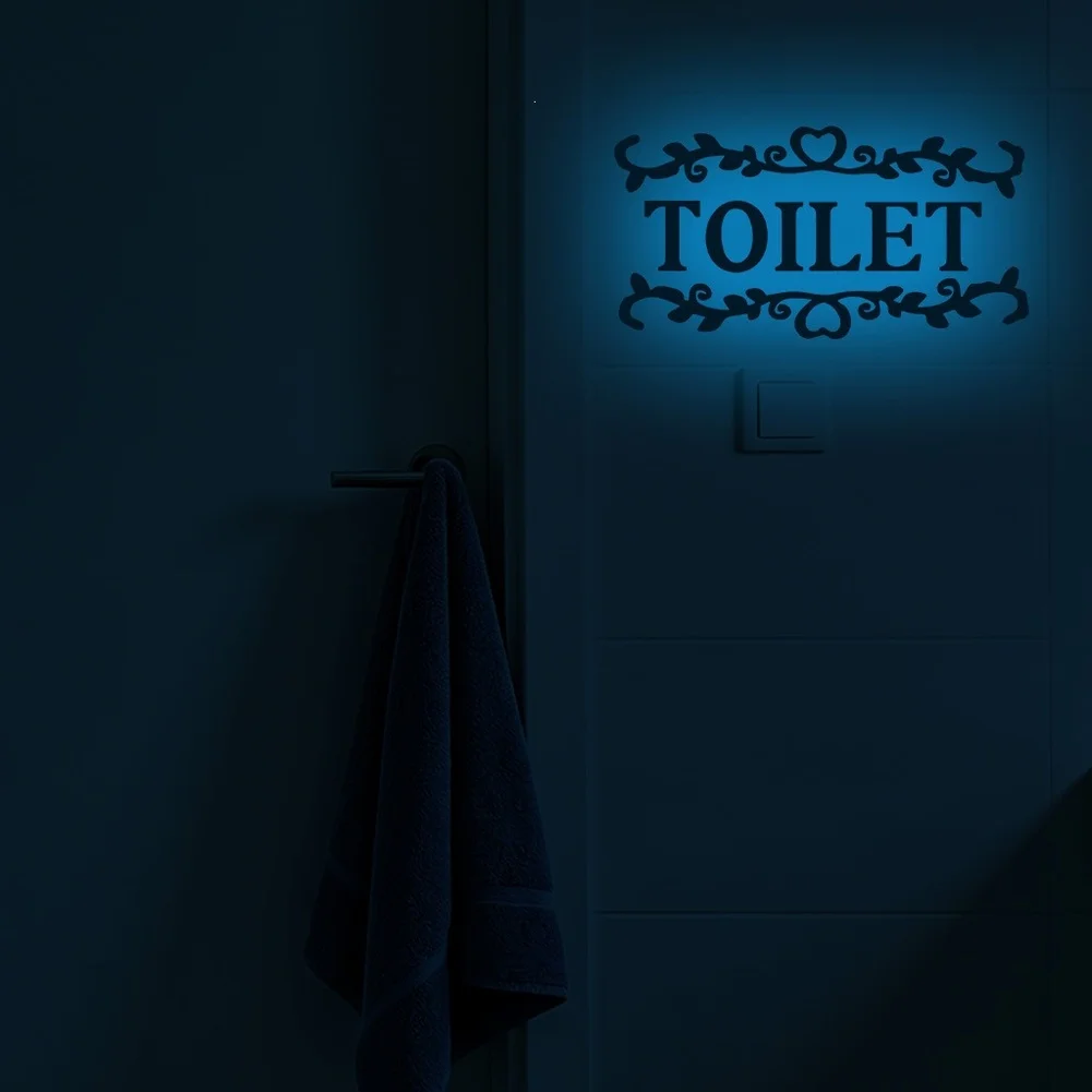Modern Minimalist Bathroom Sticker Toilet Sticker Removable Wall Art Blue Glow Toilet Sticker Low Light Visibility