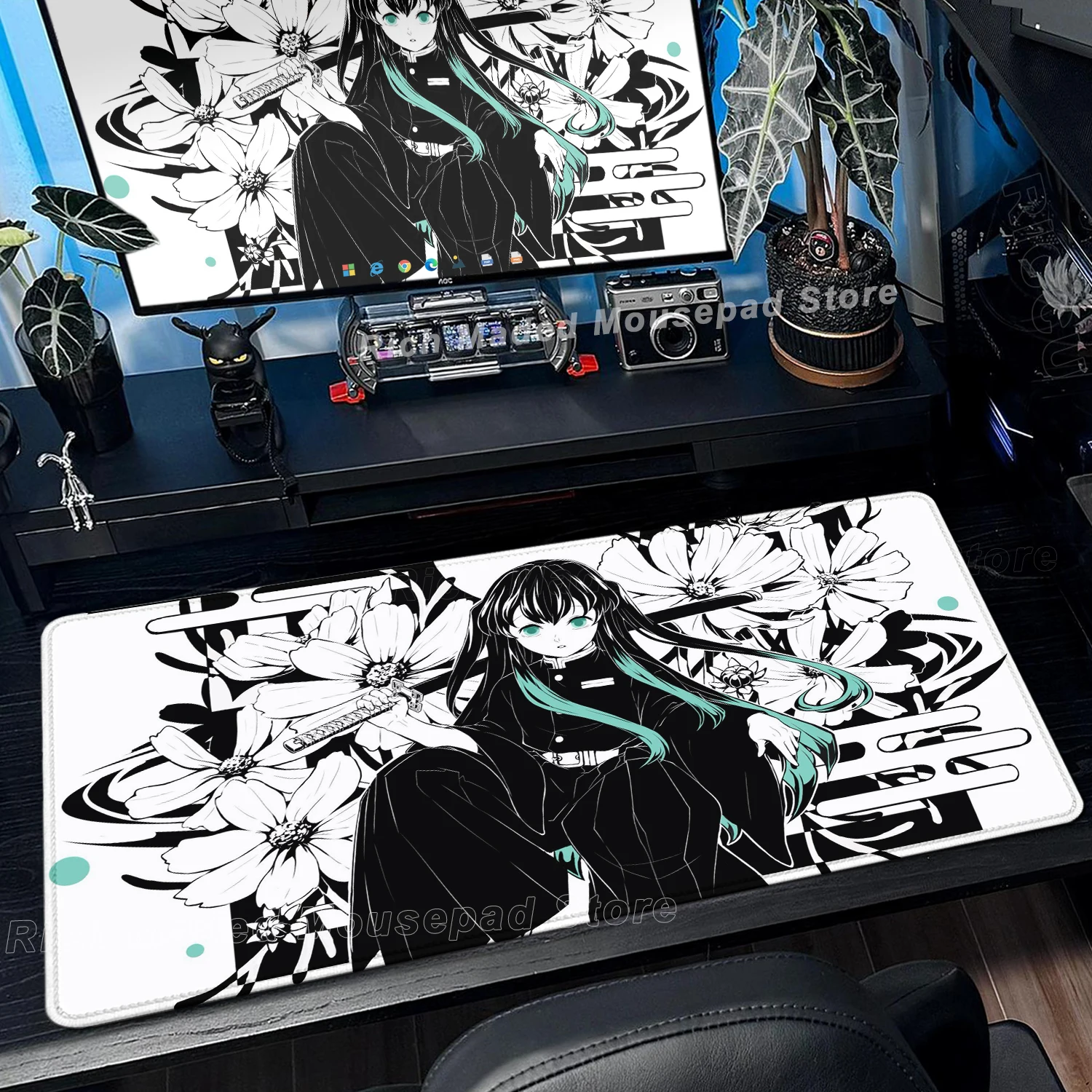 Muichiro Tokito Mousepad Anime Demon Slayer Alas Mouse Besar Alas Meja Laptop Kantor Alas Meja Keyboard Gamer 400×900 Aksesori PC