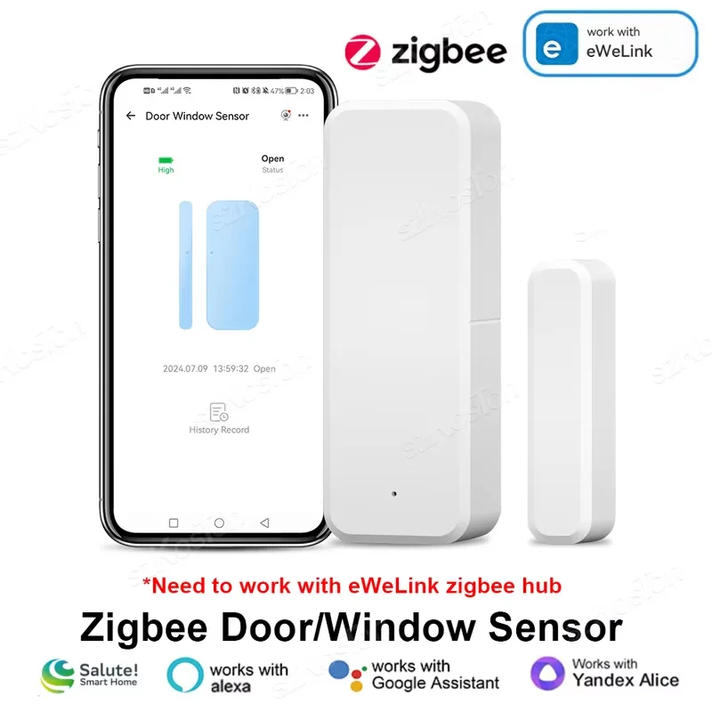 sensor inteligente de portas e janelas zigbee detector aberto fechado funciona com alexa google alice app ewelink zigbee 01