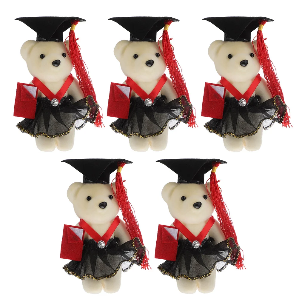 5pcs Small Plush Graduation Bears in Black Cap Stuffed Bear Grad Bear for Graduation Party in Elementary High School College