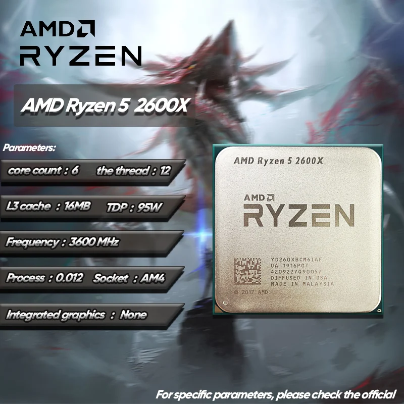 AMD Ryzen 5 2600X R5 2600X 3.6 GHz Used GAMING Zen+ 0.012 Six-Core Twelve-Thread CPU  YD260XBCM6IAF Socket AM4