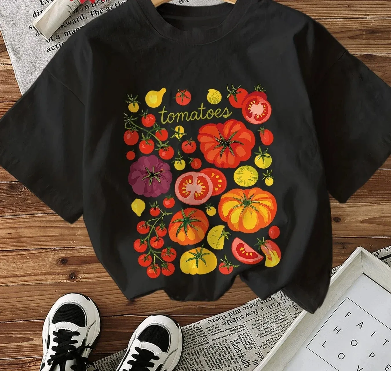 Women Strawberry Print T-Shirt Summer Cotton Short Sleeve Tee 