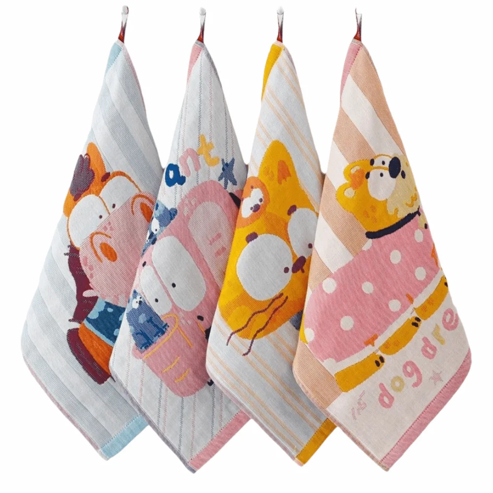 34x40cm Large Hand Towel 4 Layer Cotton Gauze Quick Dry Kitchen Towel Decorative Cartoon Pure Cotton Dish Cloth