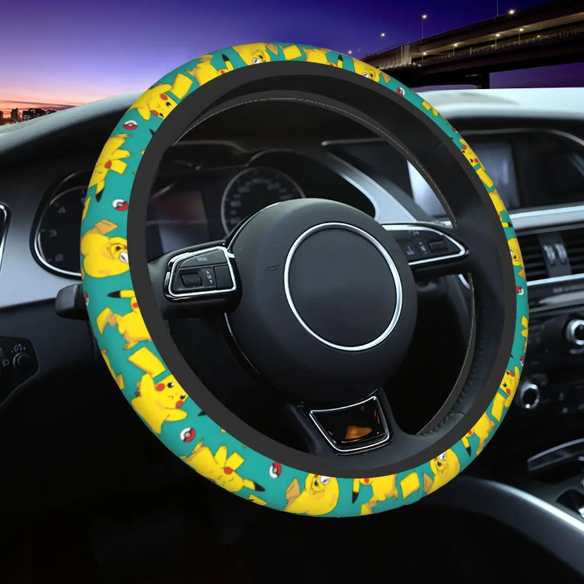 37-38cm B-Bikachus Auto Car Steering Wheel Cover Women Men Anti Slip Universal 15 inch Steering Wheel Protector for Sedan