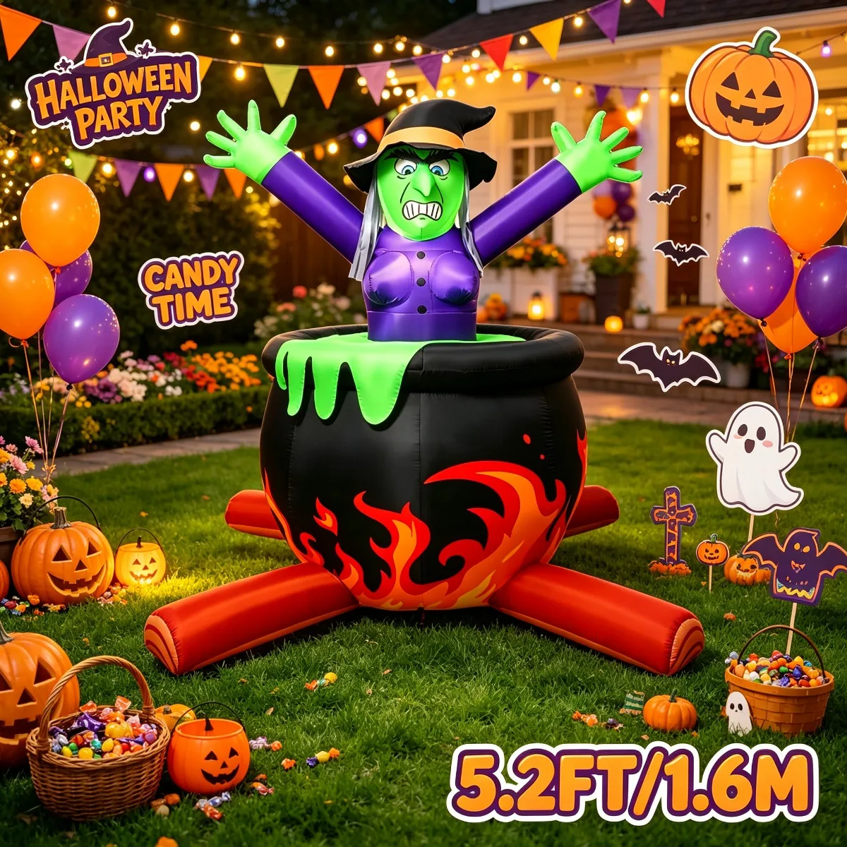Halloween Spooky Witch Rising From Pot Inflatable Ornament Yard Outdoor Holiday Decorations