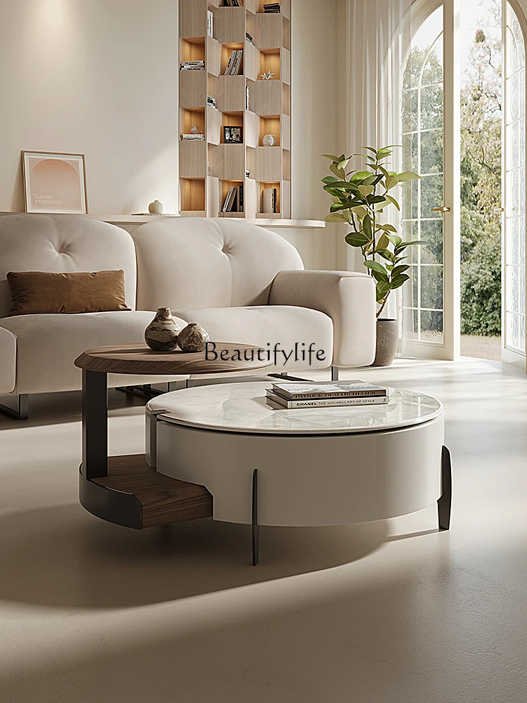 

Cream Style Italian Modern Minimalist Living Room Home Multi-Functional Designer Small Apartment round Tea Table