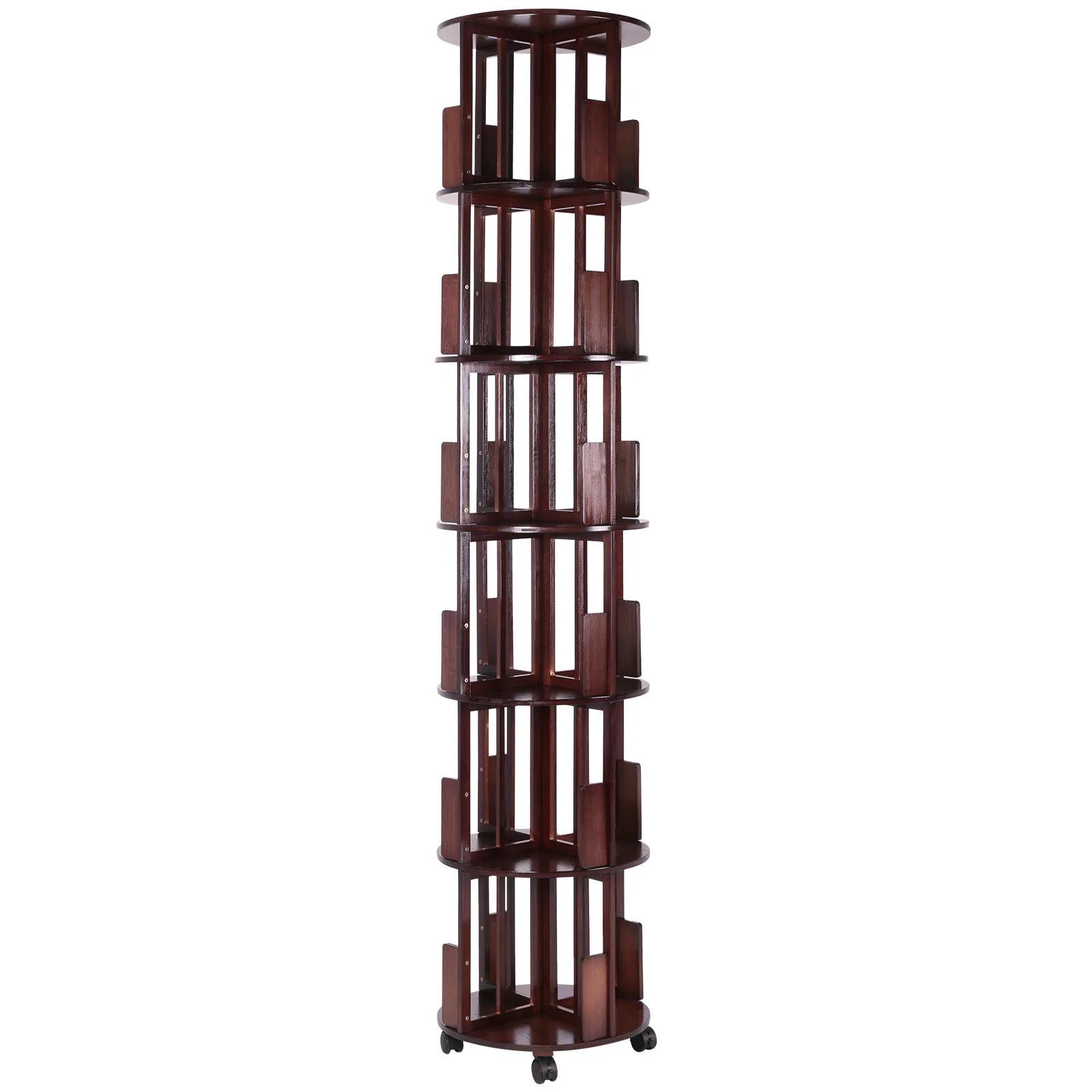 

6 Tier Bamboo Spinning Bookshelf Vertical Rotate Turning Spiral Corner Organizer for Small Space Home Office Living Room