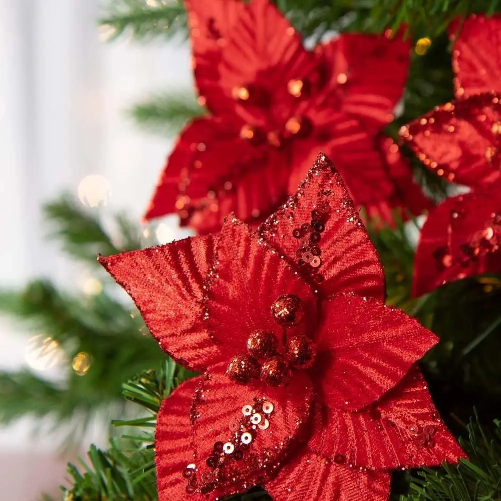 

Poinsettia Stems - 12 Red Velveteen Floral Arrangements