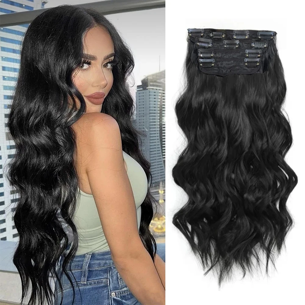 

20-дюймовые накладные волосы на заколках, 4 шт., синтетические, мягкие, натуральные, кудрявые, густые, для женщин