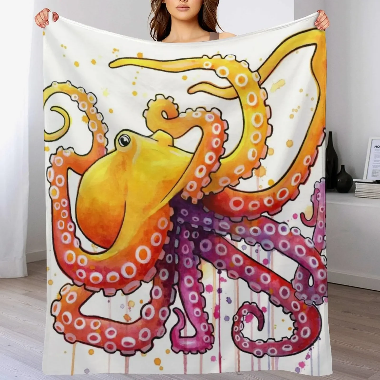 

Octopus Sunrise Throw Blanket Vintage manga Bed covers Decorative Beds Blankets