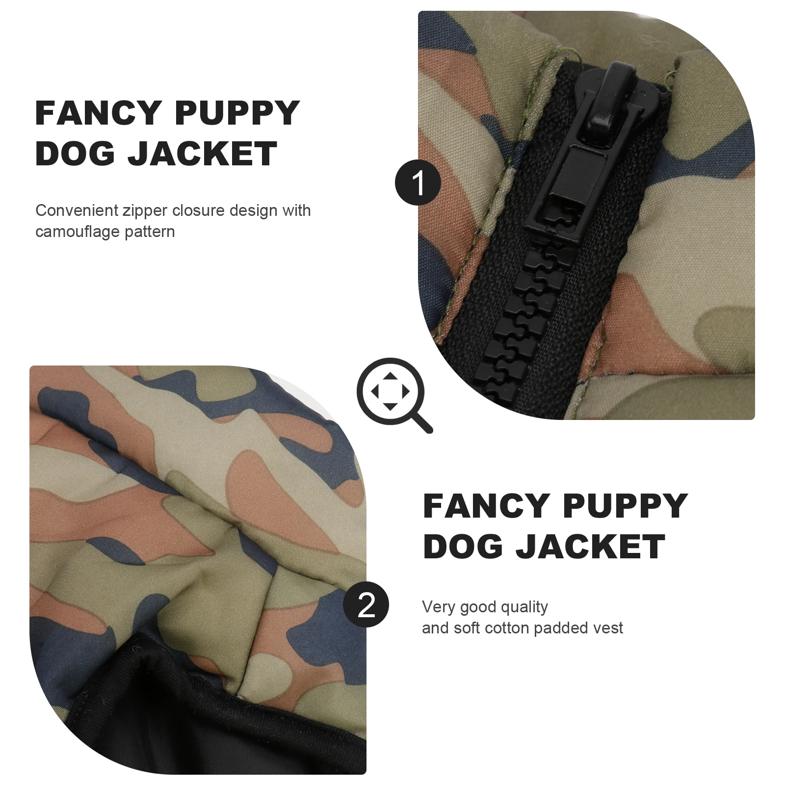 

Camouflage Puppy Jacket Dog Winter Clothing Cotton Nylon Vest Size L Warm Sleeveless Coat Zipper Closure Pet Supplies Autumn