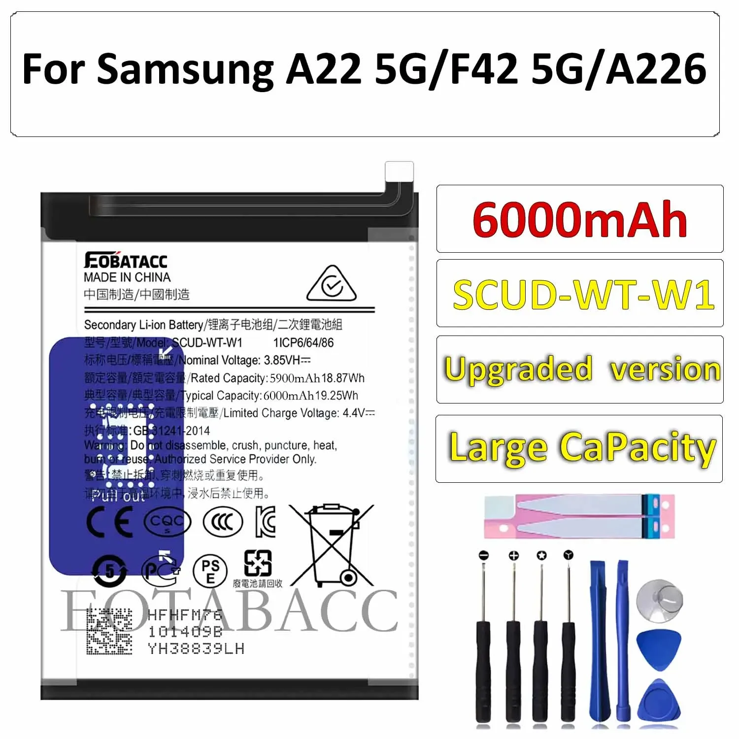 EOTABACC 100% high capacity Battery SCUD-WT-W1 PHONE Battery For Samsung SM-A226 Galaxy A22 5G WT-N1 6000mAh + Free Tools