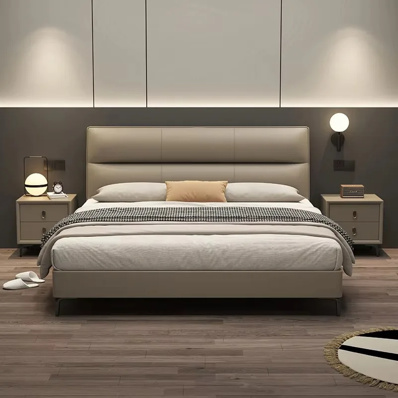 

Vintage Beige Simple Double Bed Floor Teenagers Europen Storage Loft Double Bed Home Upholstered Camas De Dormitorio Furniture