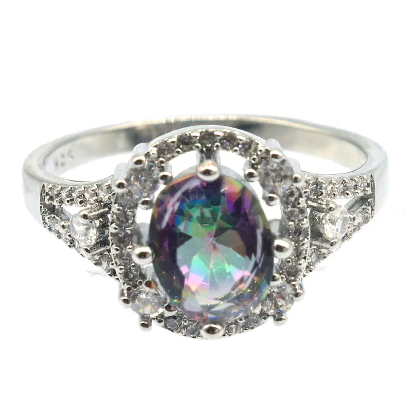 

Buy 4 Get 1 Free 20x13mm SheCrown Fire Rainbow Mystic Topaz Green Amethyst Aquamarine CZ Females Gift Silver Rings