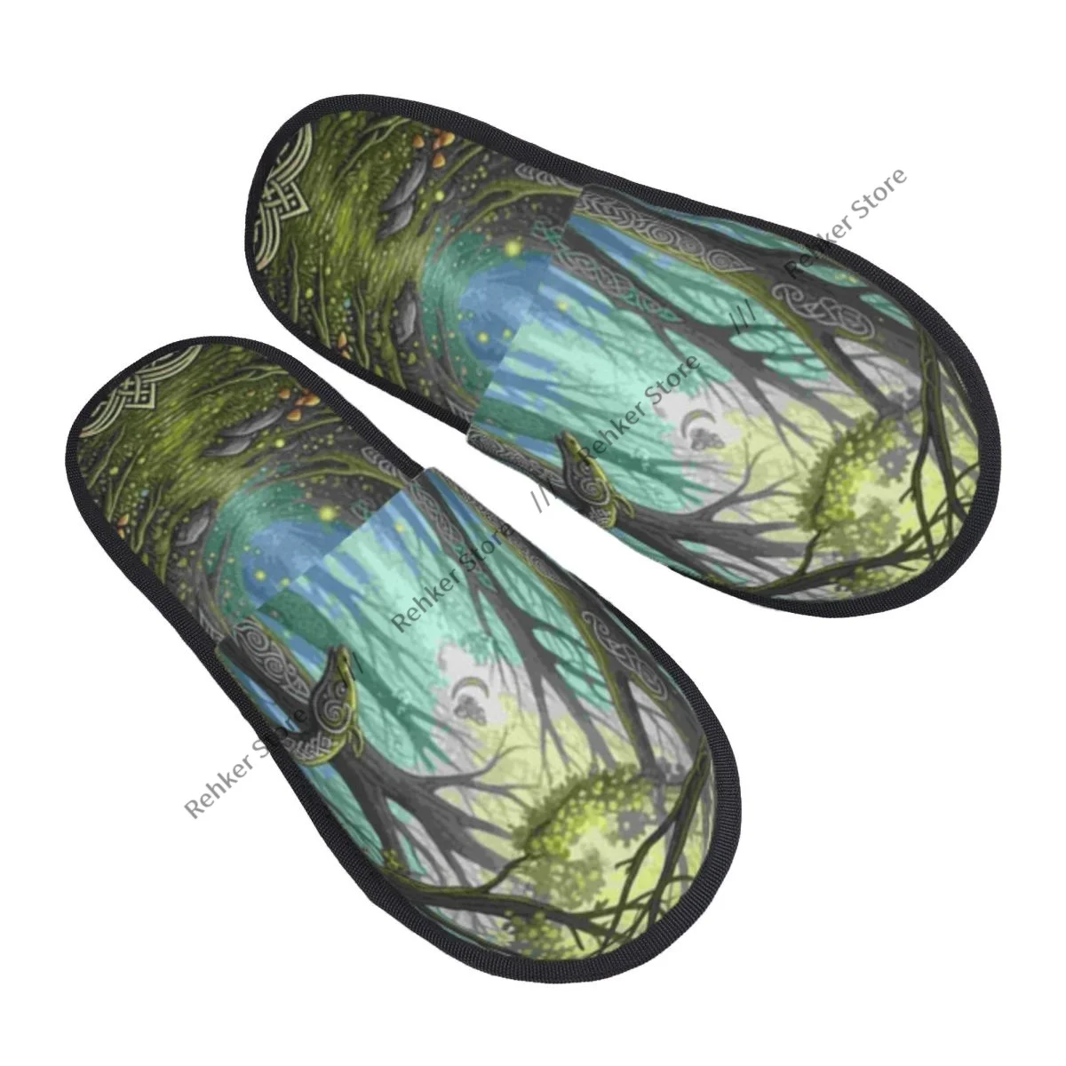 Soft Slippers Mystical Forest At Night Fantasy Non-Slip Floor Indoor Home Furry Slippers Shoes For Bedroom