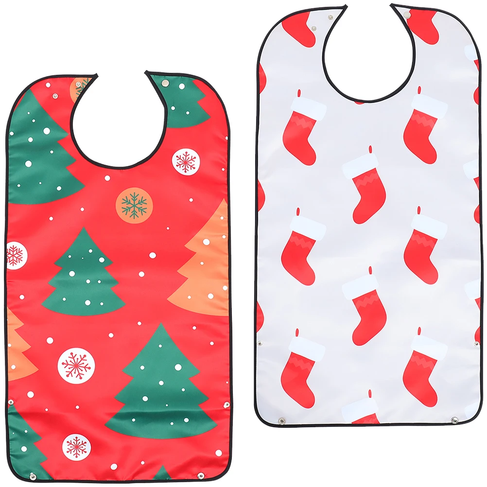 

Christmas Santa Claus Bibs Polyester Large Size Adjustable Snap Buckle Adult Eating Smock Senior Men Women Health Care