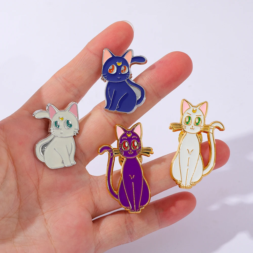 4 Pcs Cartoon Anime Brooch Cute Sailor Moon Luna Enamel Pin Metal Badge Jewelry Backpack Clothing Accessories Gift for Friends
