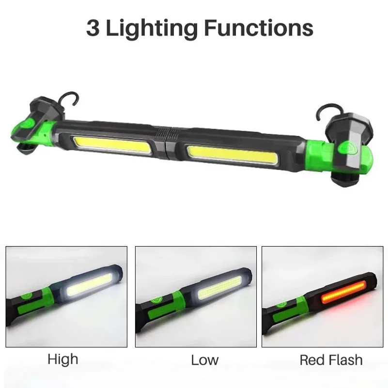 2-in-1 Magnetic Work Light for Car Repair Type-C Rechargeable Underhood COB Light 2000LM Bright Portable LED Mechanic Flashlight