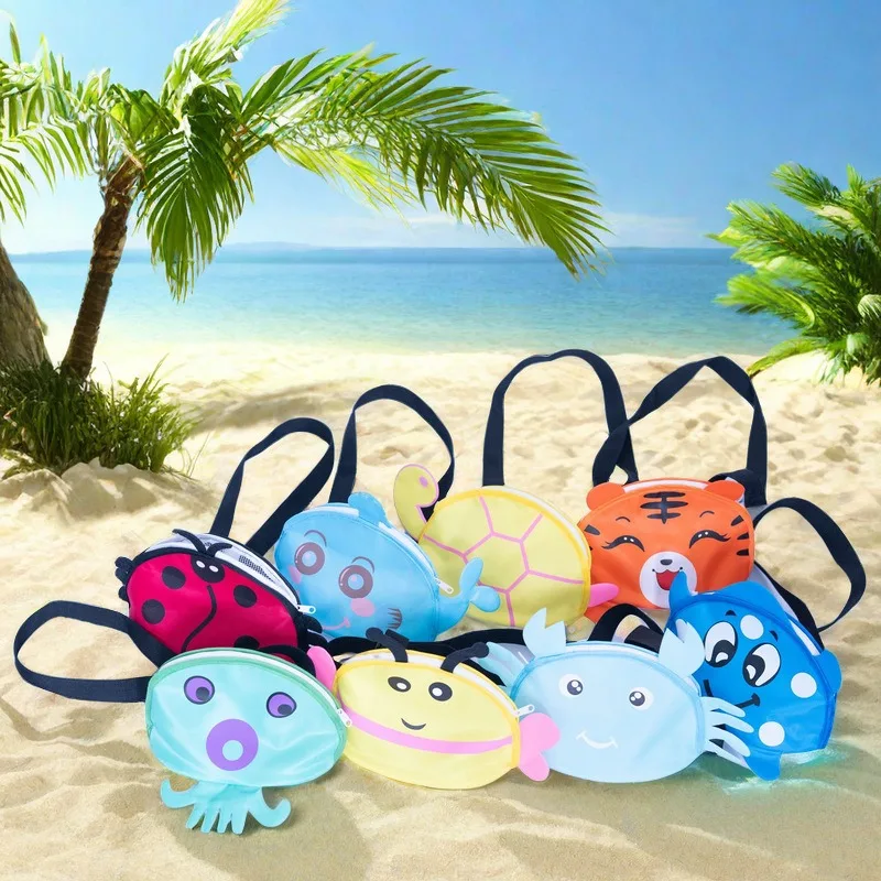 New Cute Animal Shape Children Shoulder Backpack Beach Toy Quick Storage Mesh Bag Shell Conch Sand Digging Mesh Bag Organizer