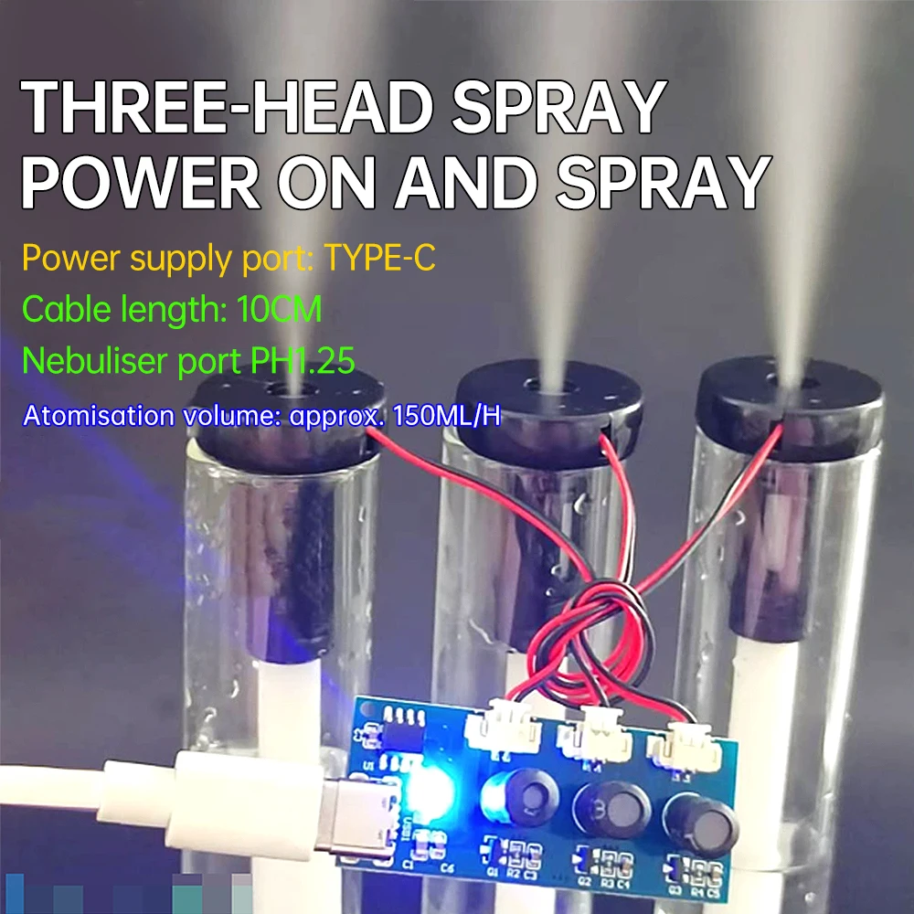 DC 5V Single Module Dual Spray Three Spray Electrified Direct Spray No Switch Ultrasonic Atomizer Humidifier Module Type C