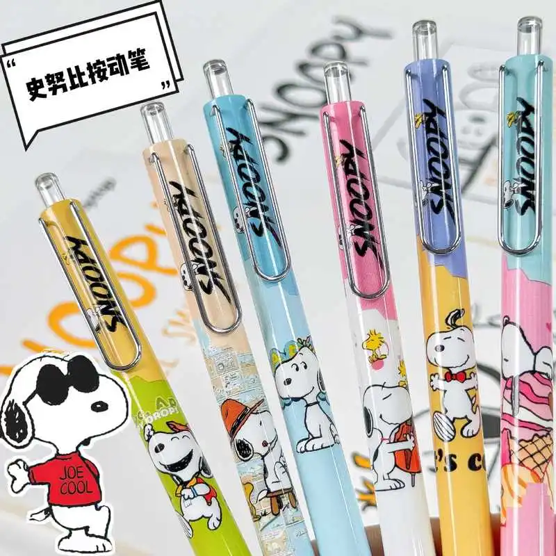 24pcs Snoopy Gel Pen Cartoon Cute 0.5mm Black Press Sign Pen Independent Packaging Student Stationery Wholesale Kids Gifts