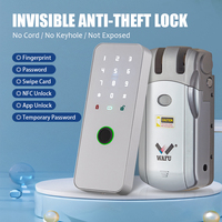 WAFU 019 Fingerprint Remote Control Door Lock Password Smart Locks 433Mhz Invisible Deadbolt Lock Inner Backup Door Lock