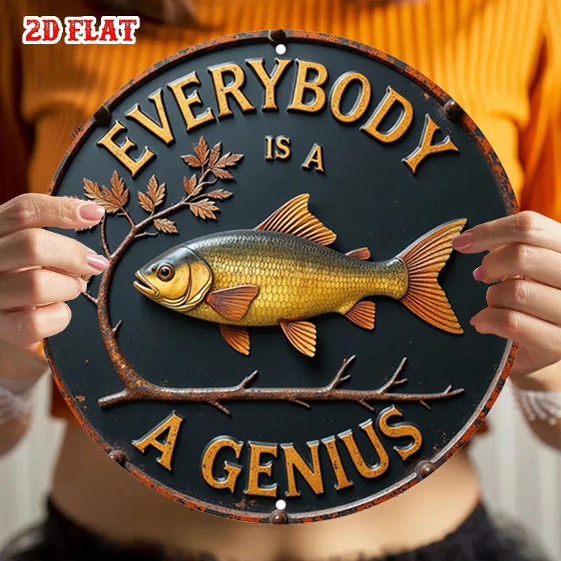 2D Flat, Round with Fish Illustration & 