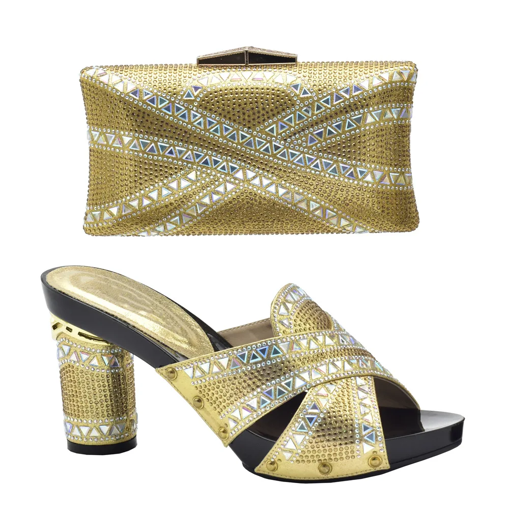 

Hot Diamond Shoe Bag Hollow High Heel Round Head Sandals with Clutch Bag Fashion Dinner Set