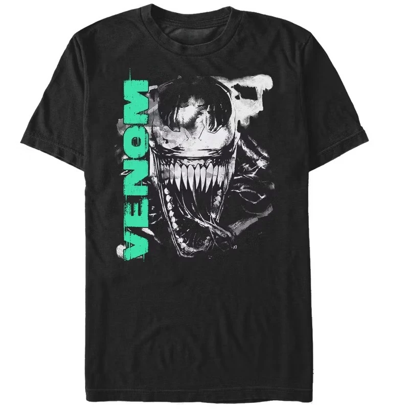 Camiseta masculina Marvel Venom Teeth verão masculina e feminina solta e respirável