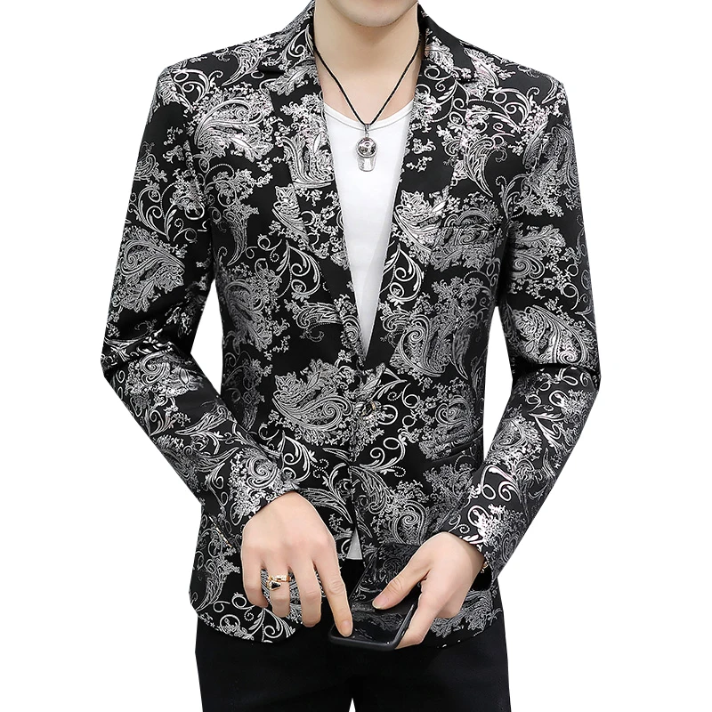 2024 New Men\'s Blazer Fashion Casual Boutique Business Bronzing Design Evening Dress Suit / Male Slim Fit Blazers Jacket Coat