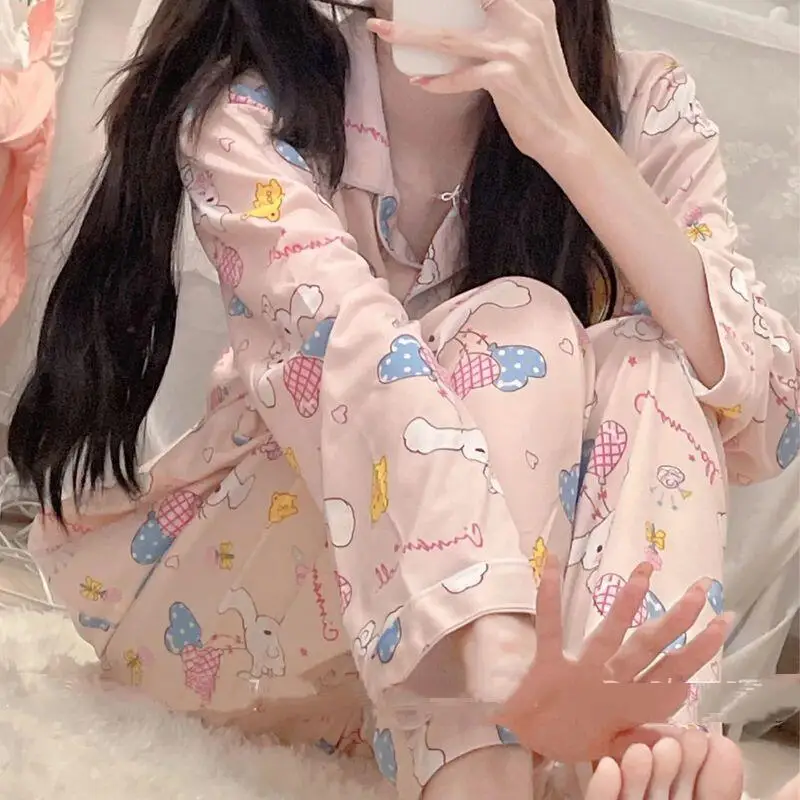 2026 New Cinnamoroll Long-Sleeved Pajamas for Women Spring Autumn Ins Style Students Cute Can Be Worn Outside Home Clothes Set image 6