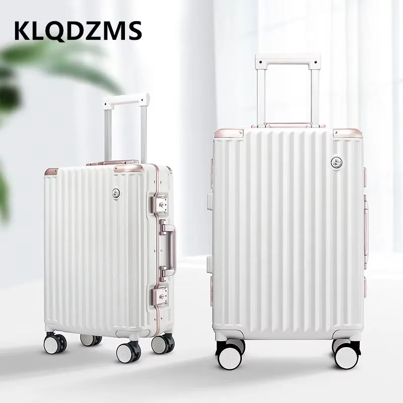 KLQDZMS High Quality Luggage 20 Inch PC Boarding Case 22"24"26"Front Opening Trolley Case USB Charging Women's Cabin Suitcase