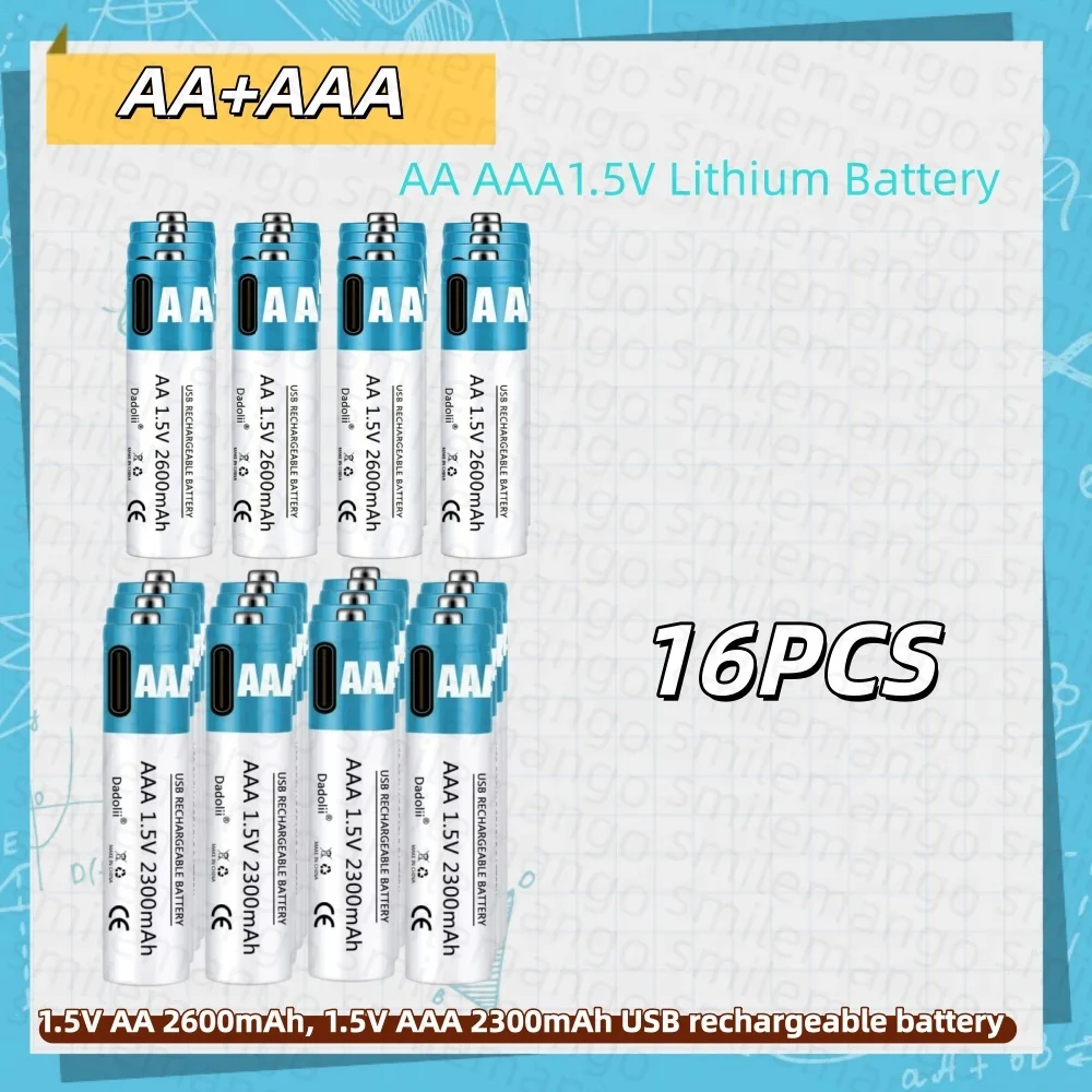 AA AAA Rechargeable Battery 2300mAh 2600mAh Rechargeable AAA Battery Lithium Polymer Battery Quick Charging by Type-C USB Cable