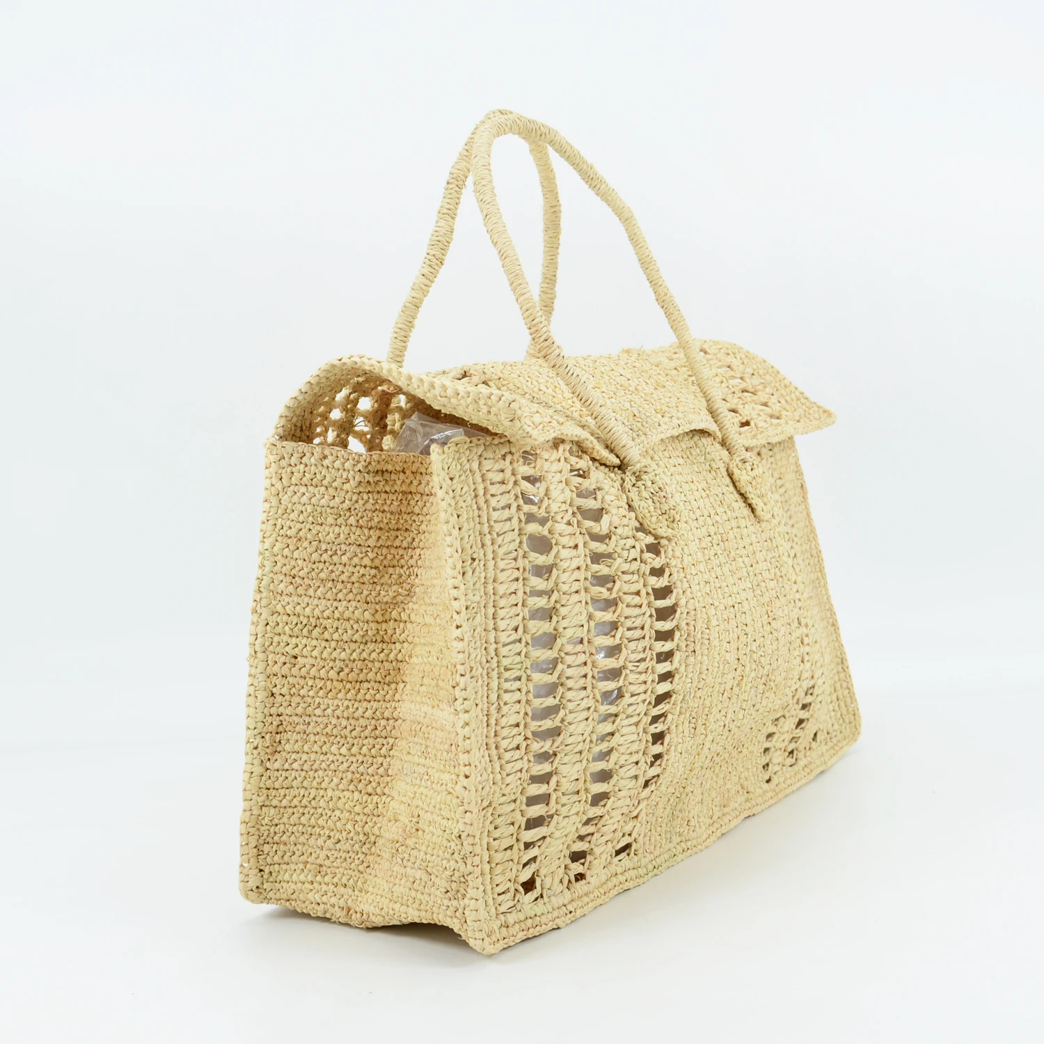 Handmade Crocheted Natural Raffia Tote Bag