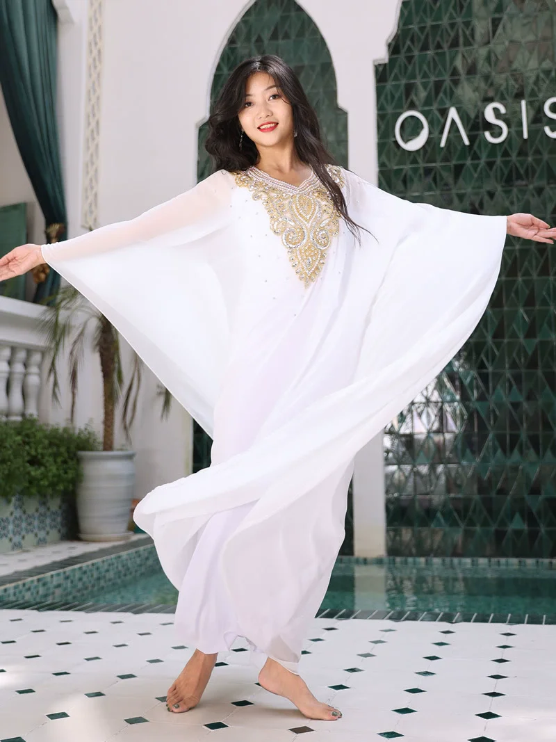 여성 이집트 밸리 댄스 전통 Khaleeji Thobe 드레스 민속 무용 Kaftan 드레스 라인 석 Khaleegy 의상 경쟁