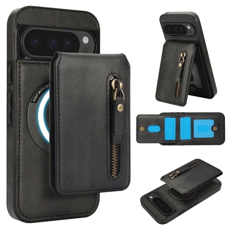 

Luxury Leather Magnetic Wallet Phone Case for Google Pixel 8 9 Pro XL 8A 6A Multi Functional Card Slot Bracket Shockproof Cover