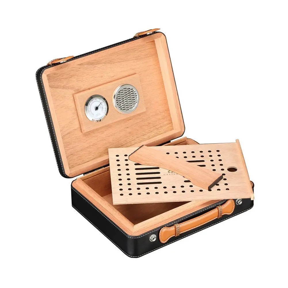 

Cigar Humidor Cigar Humidor Case, Handmade Cedar Wood Lined Travel Case Humidor In Woven Cow Leather, Premium Black Leather。