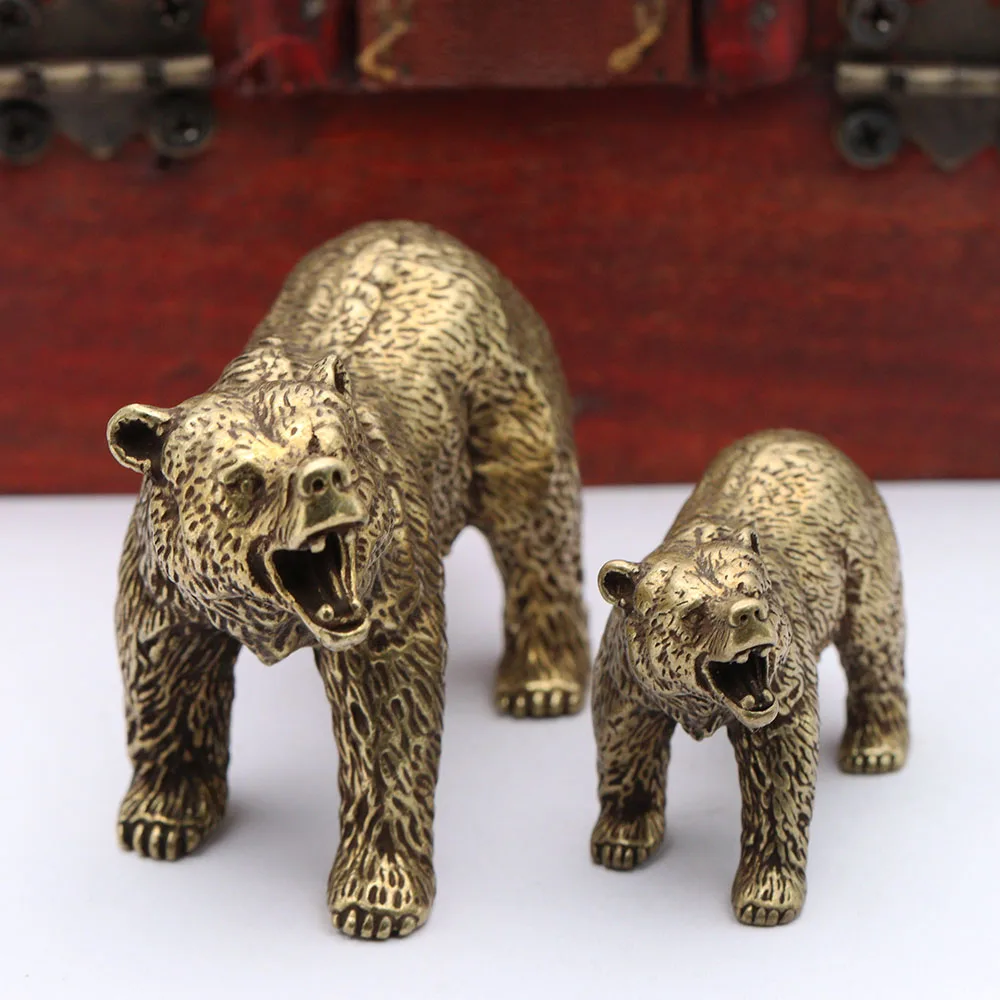 Solid Brass Roaring Bear Small Statue Desktop Ornaments Vintage Animal Figurines Model Lucky Home Decorations Crafts Accessories