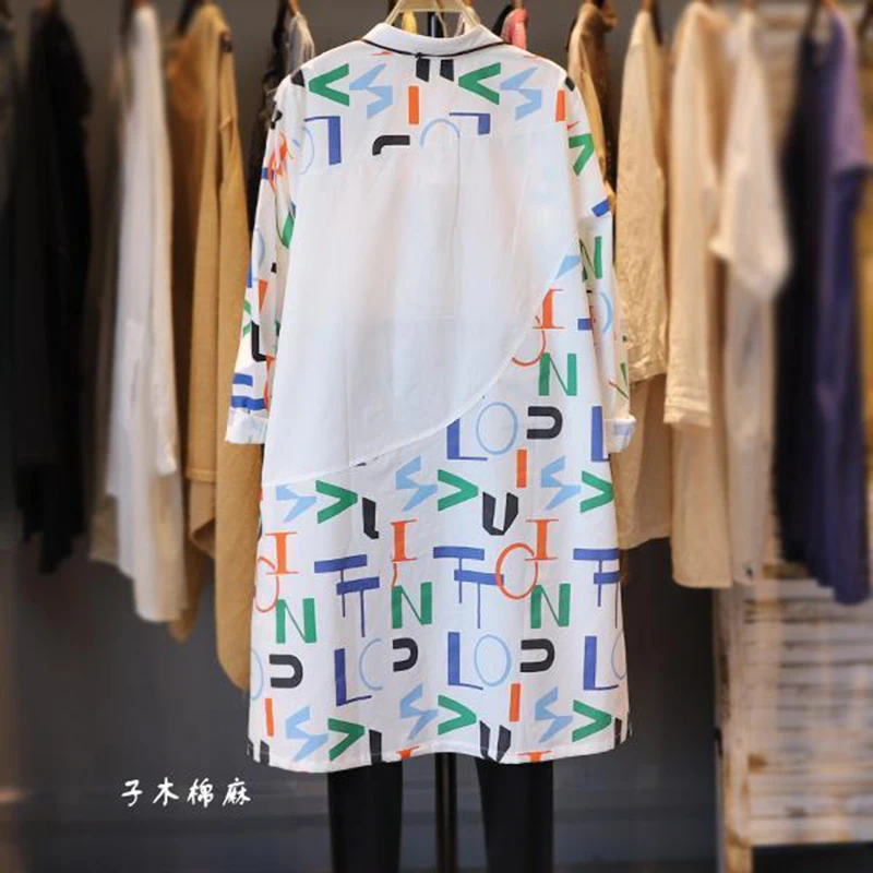 Women Long Shirts Blouse Y2k Retro Vintage Cotton Shirts Female Clothes Pullovers Outerwear Oversized Long Sleeve Ladies Tops