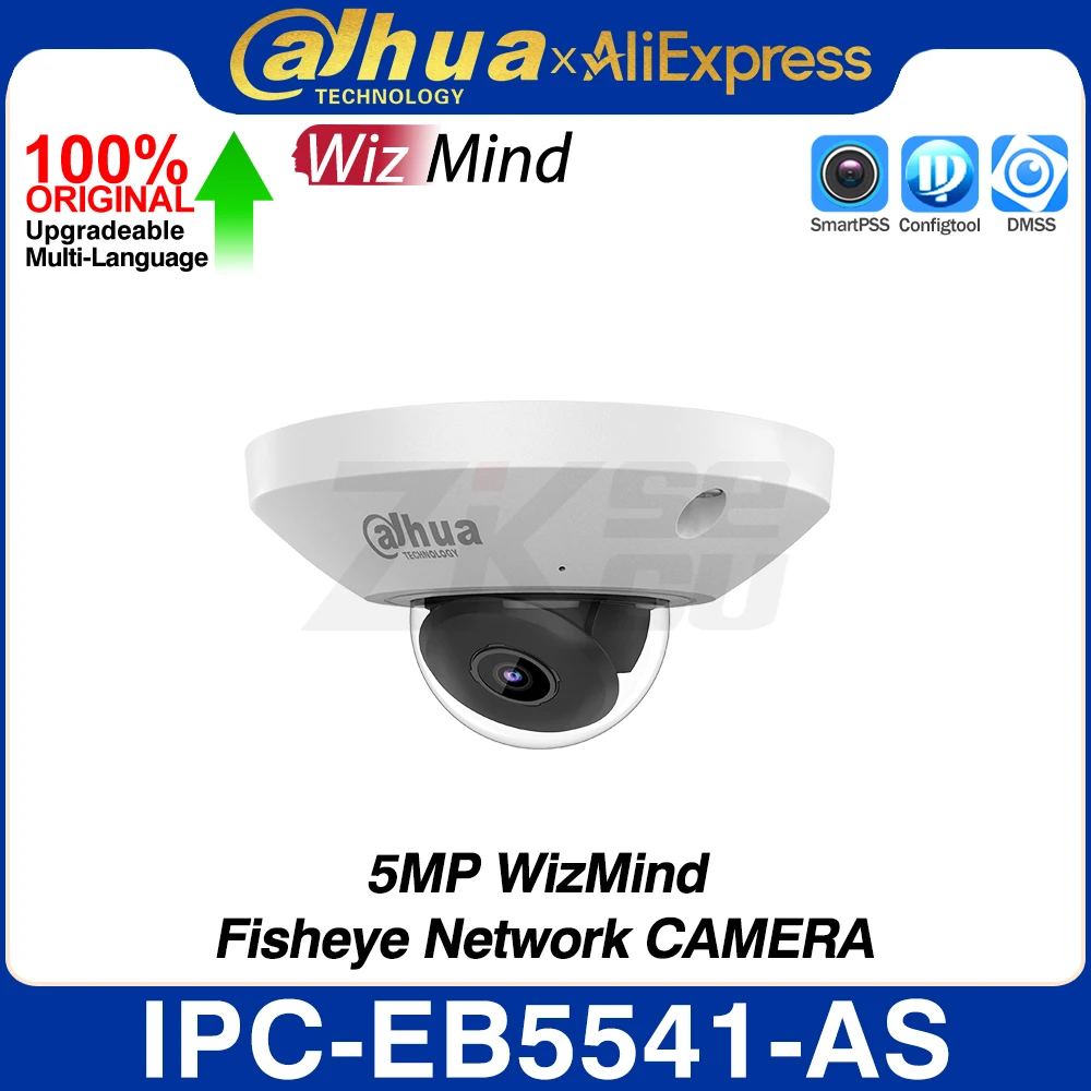 Dahua Original IPC-EB5541-AS 5MP POE WizMind Fisheye Network Camera Smart Event 1.4mm Audio Alarm I/O Built-in MIC SD Slot IP67