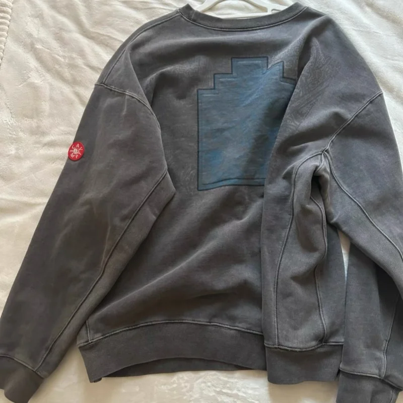 Winter Men Women Streetwear Washed Grey CAVEMPT Sweatshirt Embroidered Letter Round Neck Cotton Pullover Oversized CE Outfit