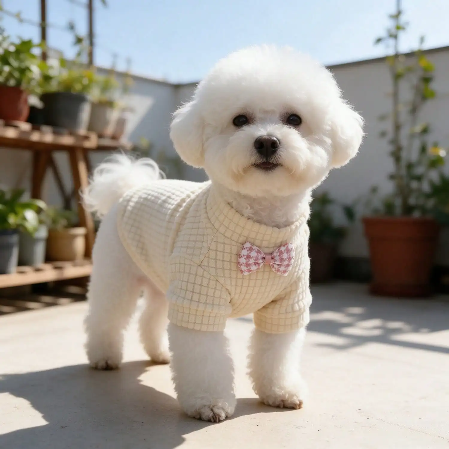 1 Stück rosa Schleifen-Waffelstrick-Hundeshirt, weiches, kurzärmeliges Haustier-Outfit für kleine Hunde – Detail 5