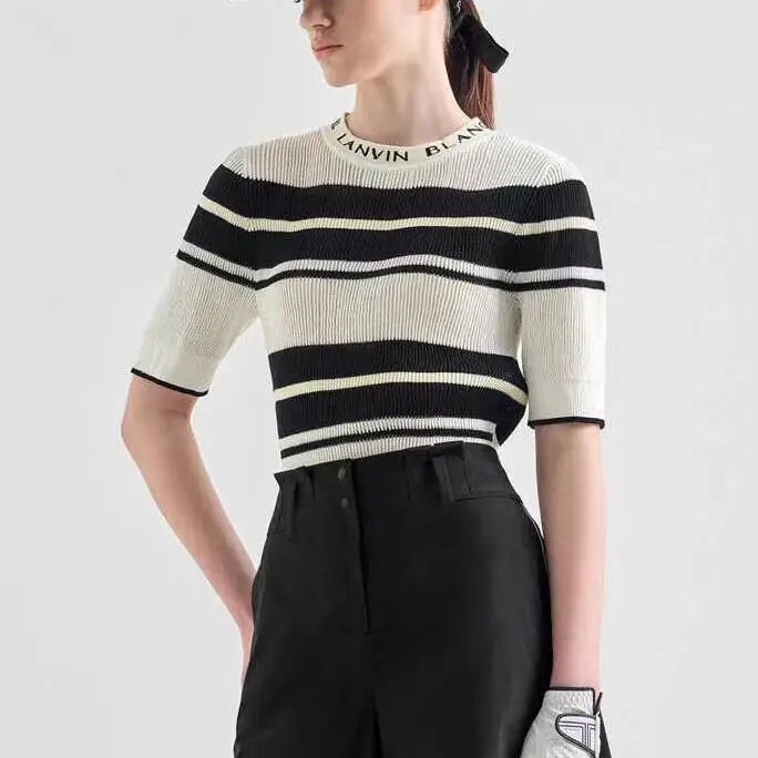 

Women's Cool Touch Knit Golf Shirt, Fall Color Block Striped Polo, Lightweight & Breathable Top