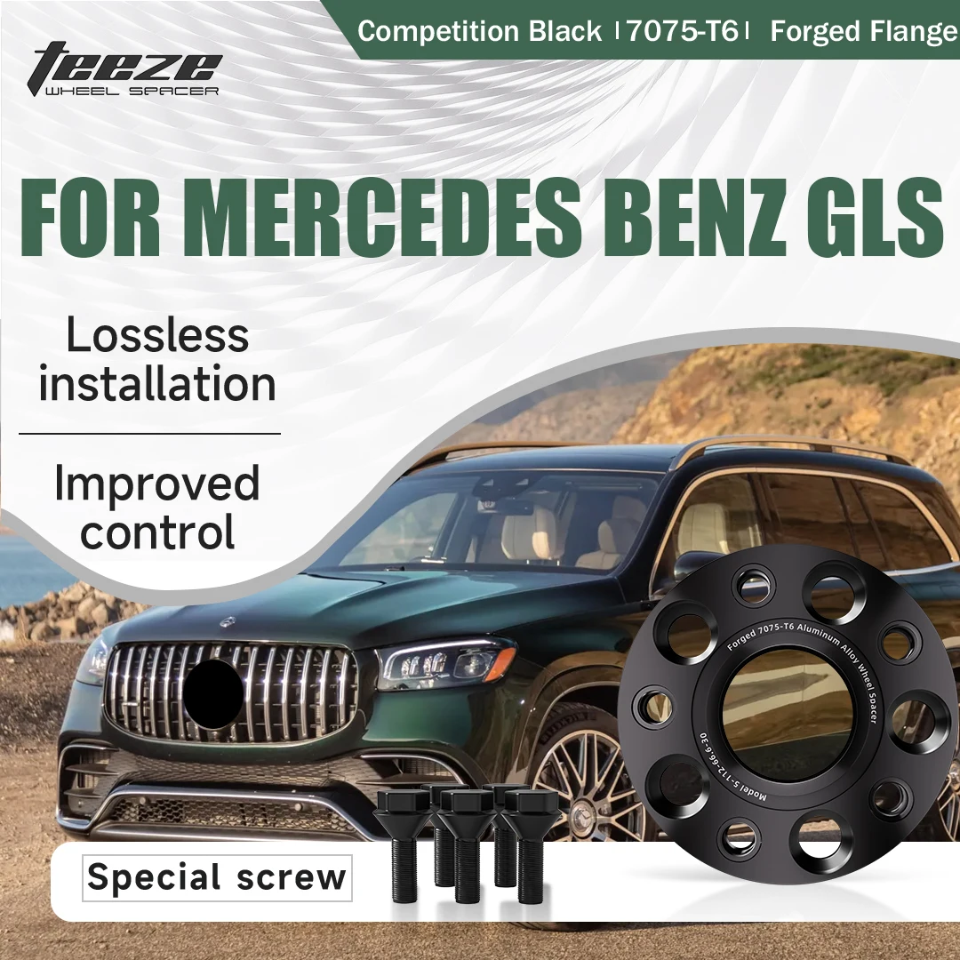 

2pcs 5x112 66.6 Hub Centric Black Forged wheel spacer T6-7075 For Mercedes Benz GLS 15/20/25/30/35mm With Extended Wheel Bolts