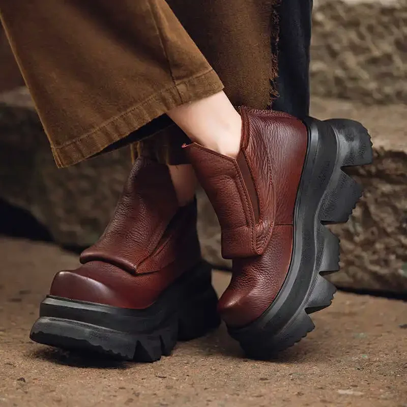 

Pop Autumn And Winter 2025 Retro Thick Soled Muffin Ankle Boots Fashion Comfort Increase Non-slip Back Zipper Women's Single Sho