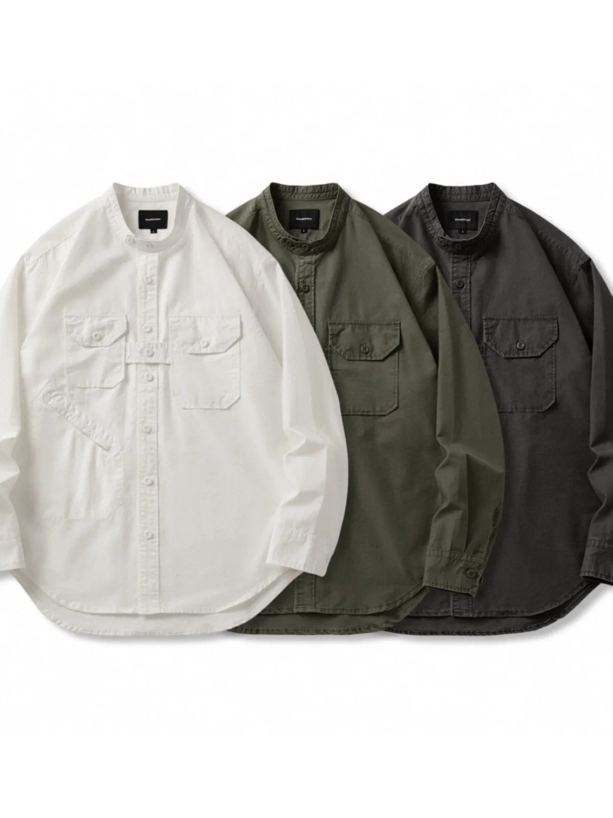 23AW Autumn Japanese Retro Shirt Round Neck Washed Multiple Pockets Loose Casual Jacket