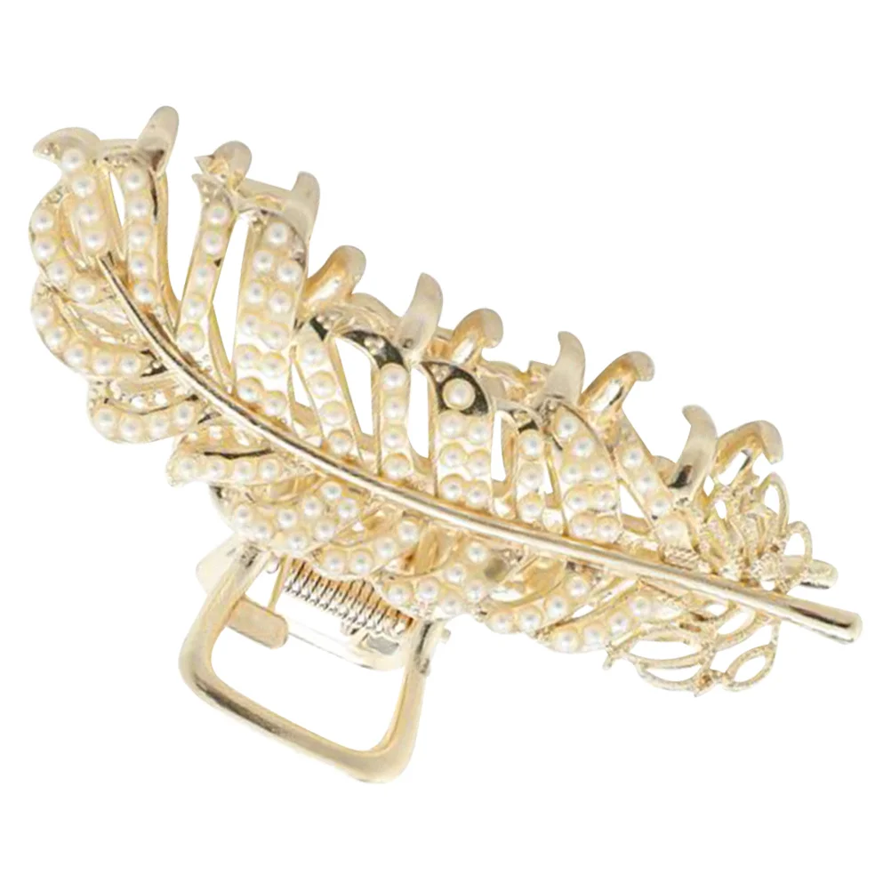 

Pearl Hollow Leaf Design Hair Claw Clip Elegant Charm Accessory for Women All Hairstyles Decor Party Travel Daily Use