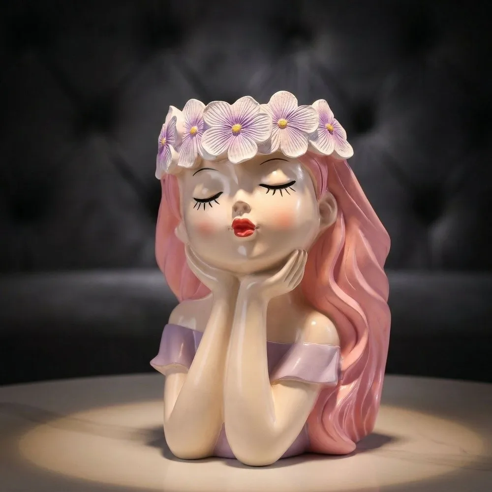 Desk Ornaments Resin Girl Shape Planter Desktop Storage Pen Holder Fairy Flowerpot Vase Decoration Flower Container Table