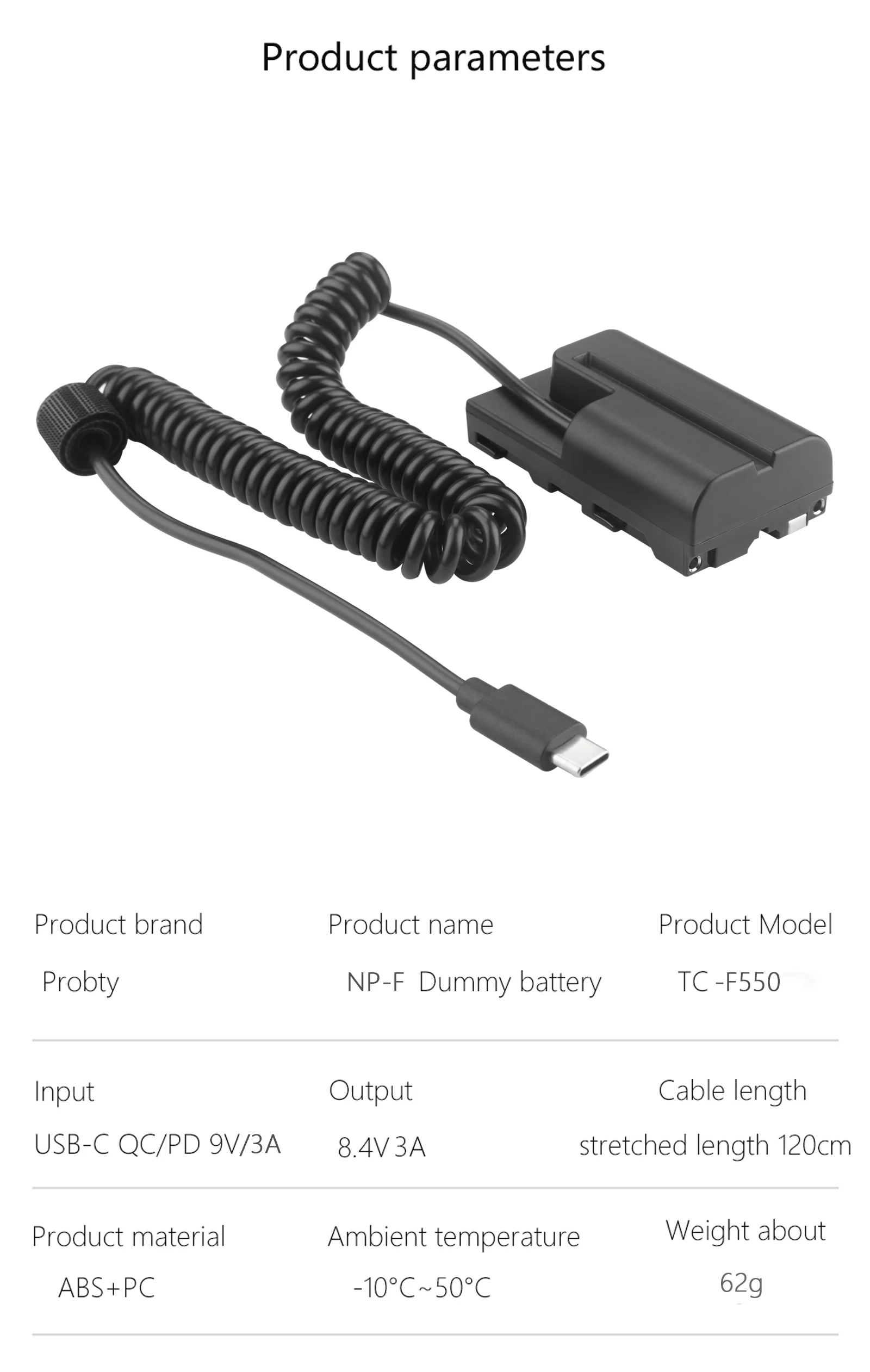 USB-C PD30W to NP-F Dummy Battery with Extendable Cable for Sony NP-F960 /750/770/970 to Power Camera Field Monitor